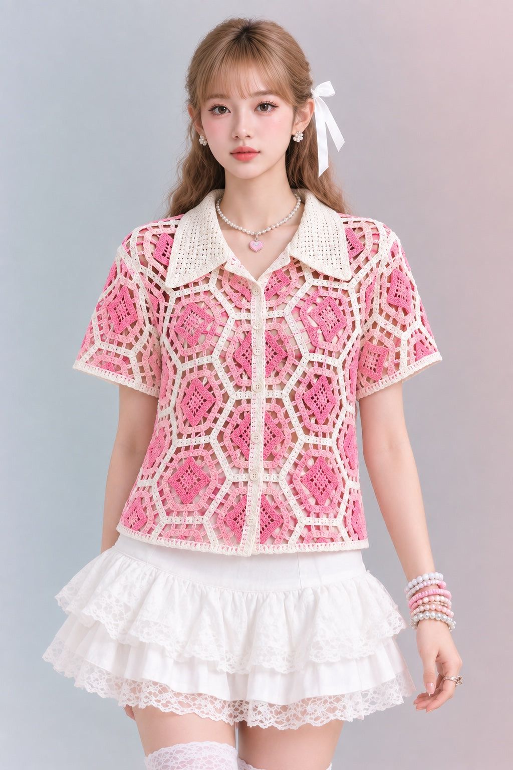 Crochet Patchwork Collared Shirt – Free Size