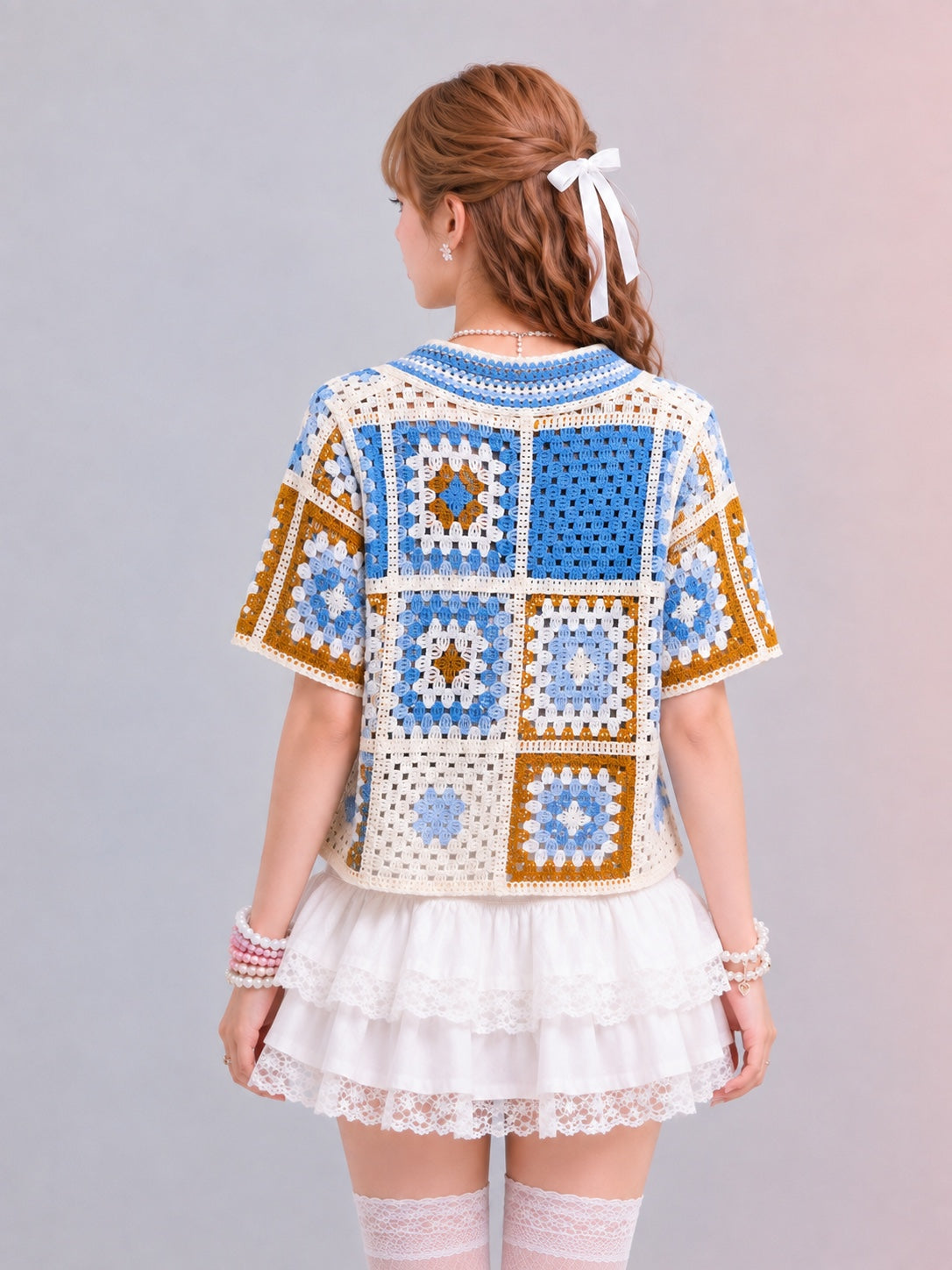 Crochet Patchwork Collared Shirt – Free Size
