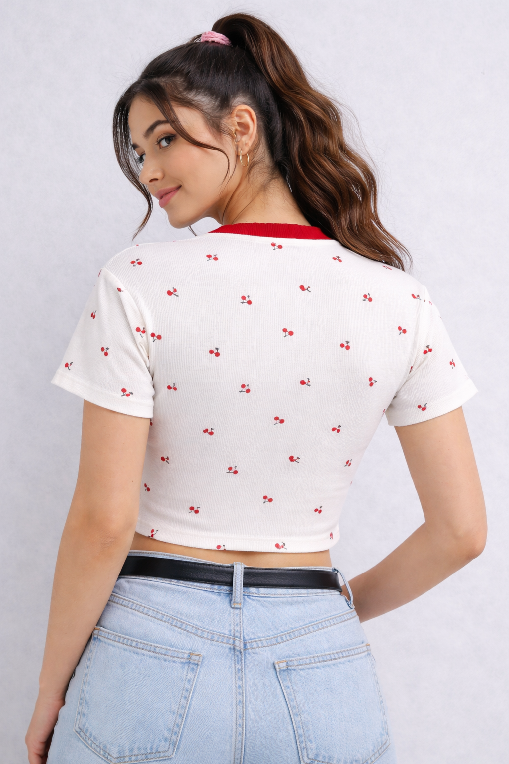 Cherry Ribbed Crop Top