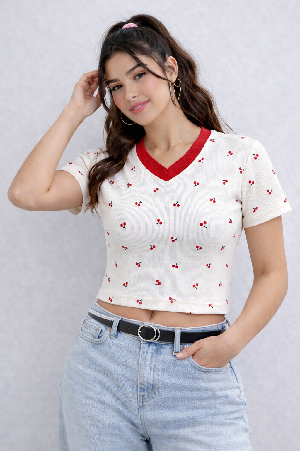 Cherry Ribbed Crop Top