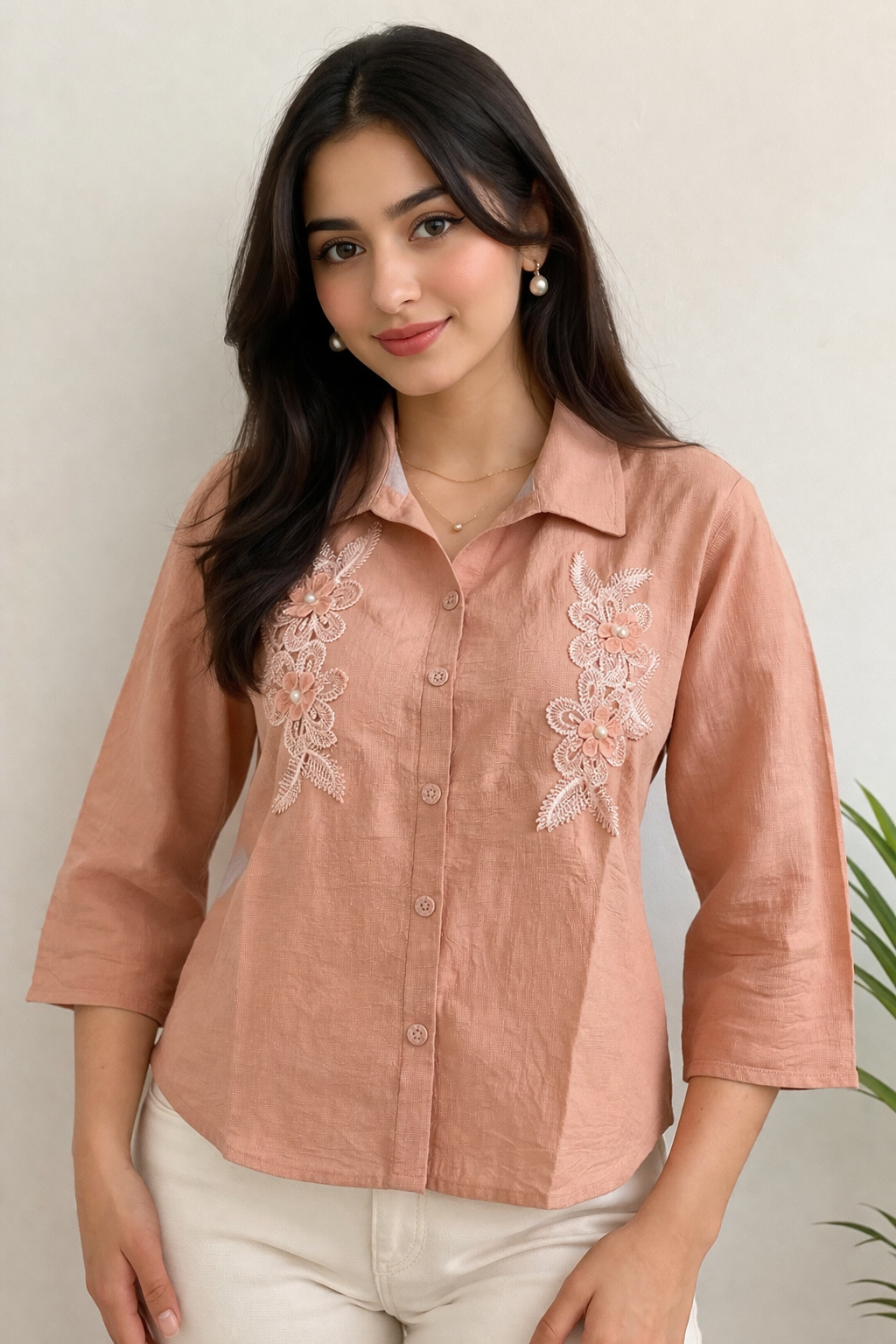 Floral Embroidered Cotton Shirt