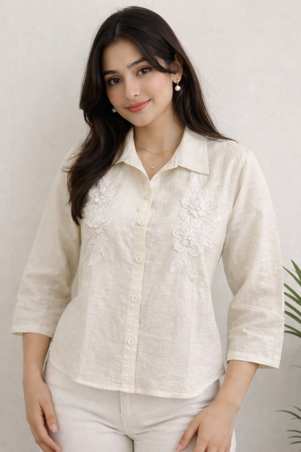 Floral Embroidered Cotton Shirt