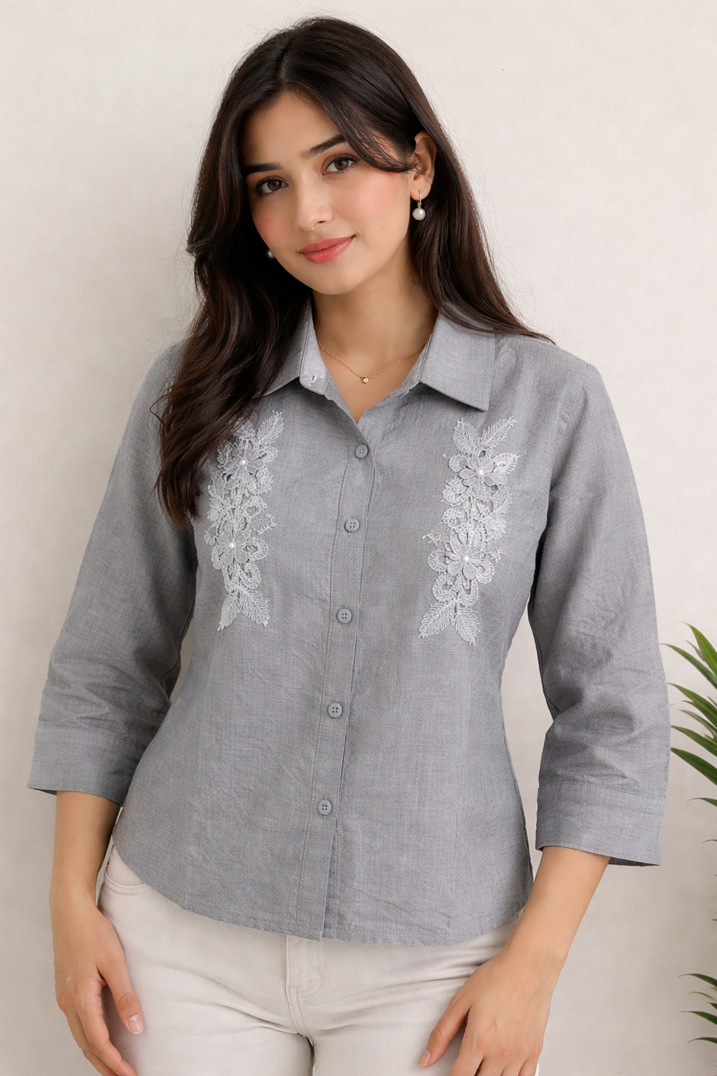 Floral Embroidered Cotton Shirt