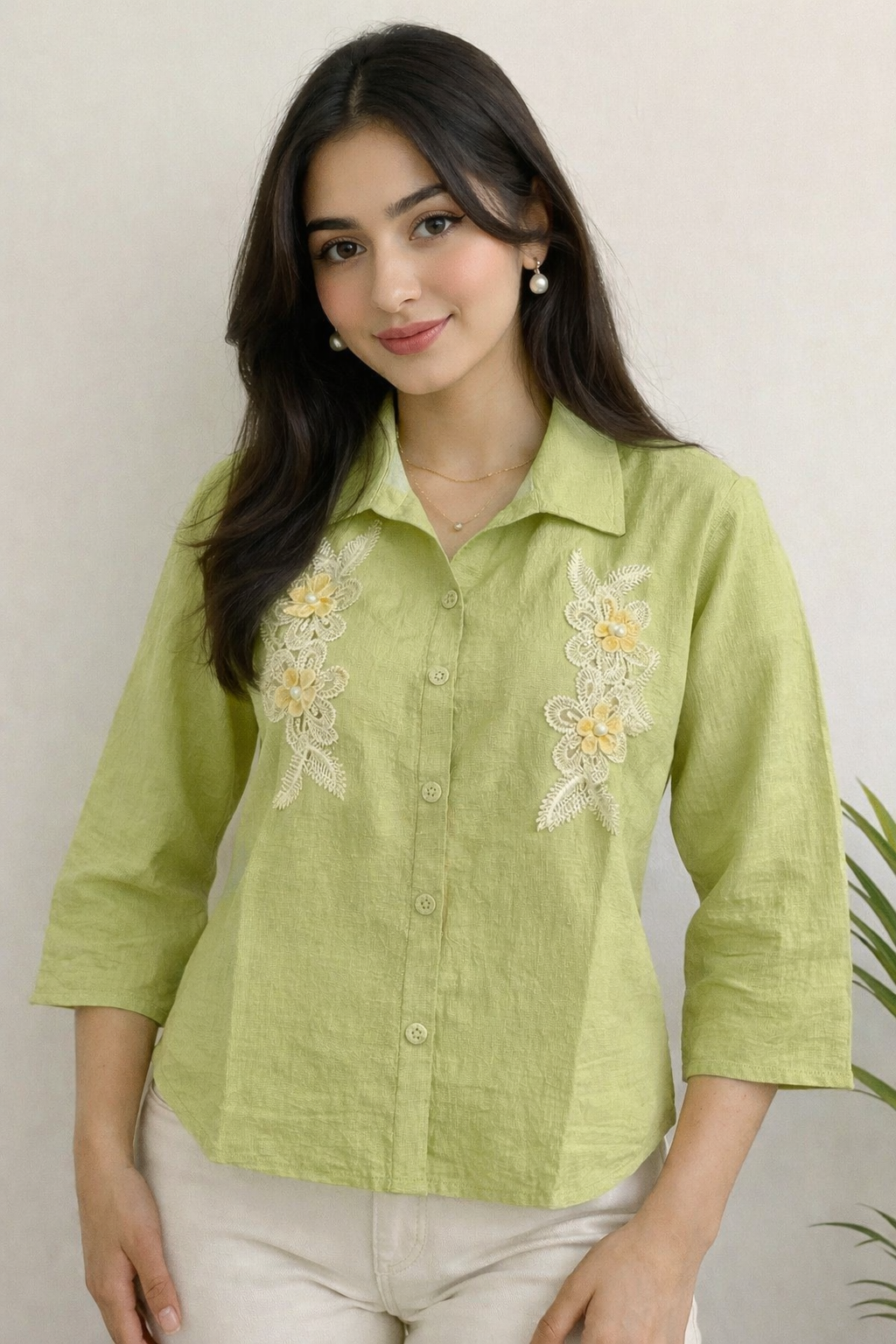 Floral Embroidered Cotton Shirt