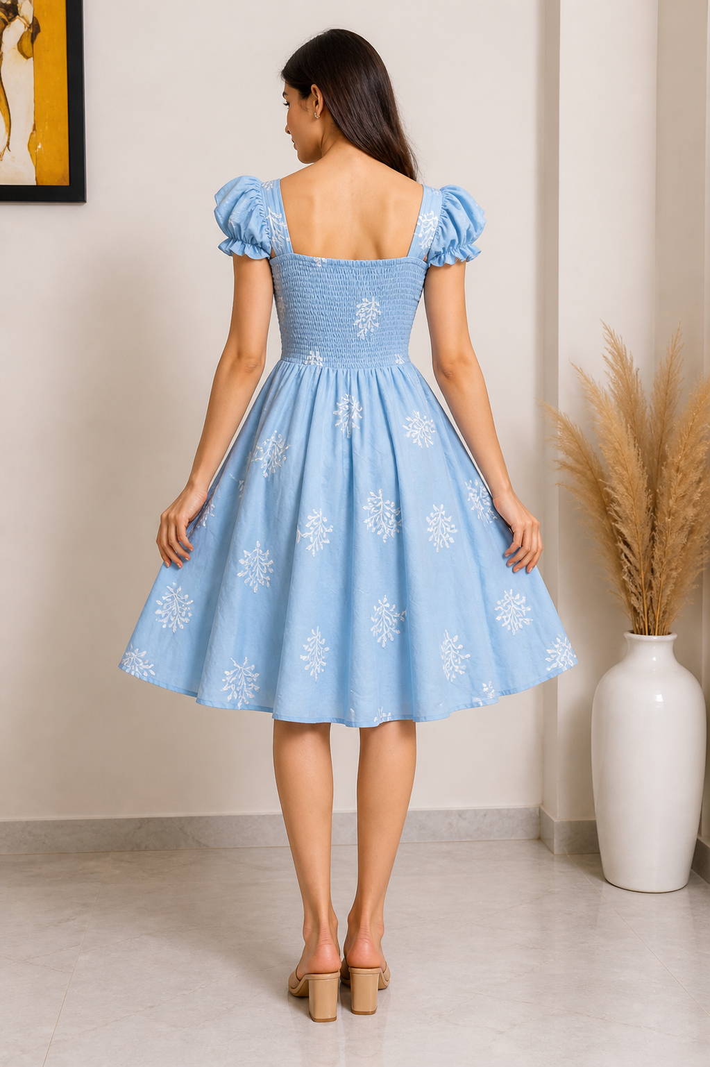 Leafy Embroidered Fit and Flare Mini Dress