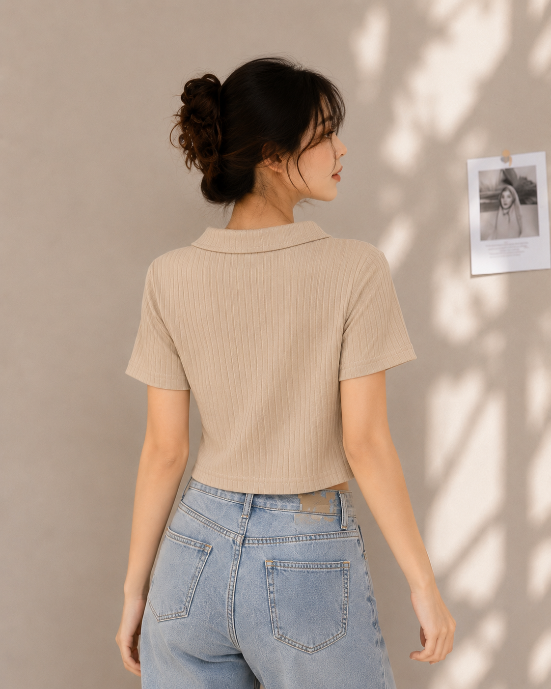Kitty Zip Collar Ribbed Casual Tee