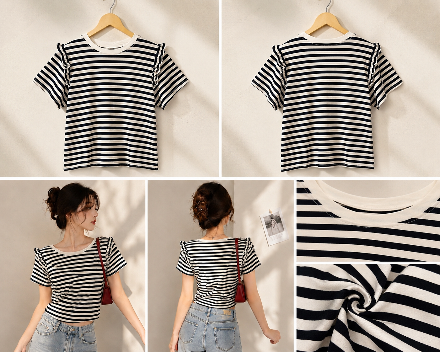 Paris Stripe Frill Detail Casual Tee