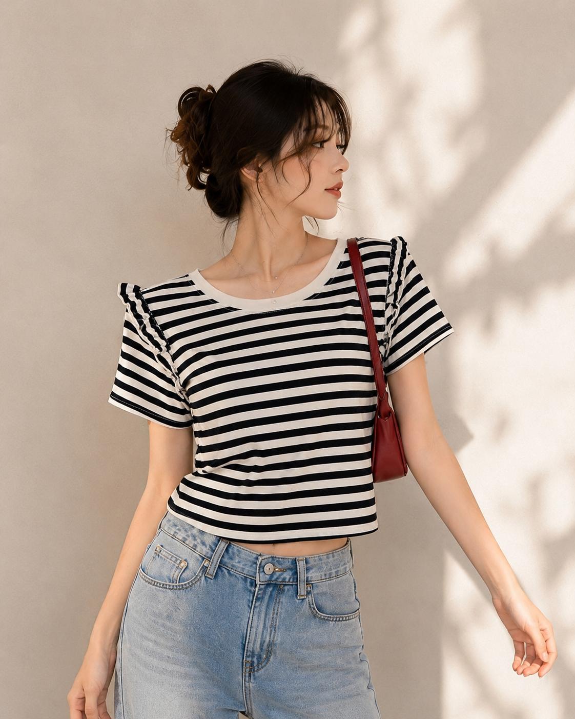 Paris Stripe Frill Detail Casual Tee