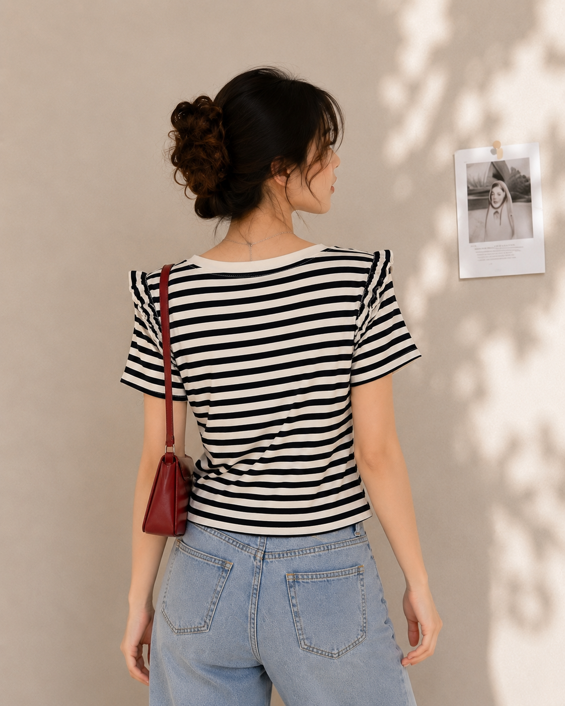 Paris Stripe Frill Detail Casual Tee
