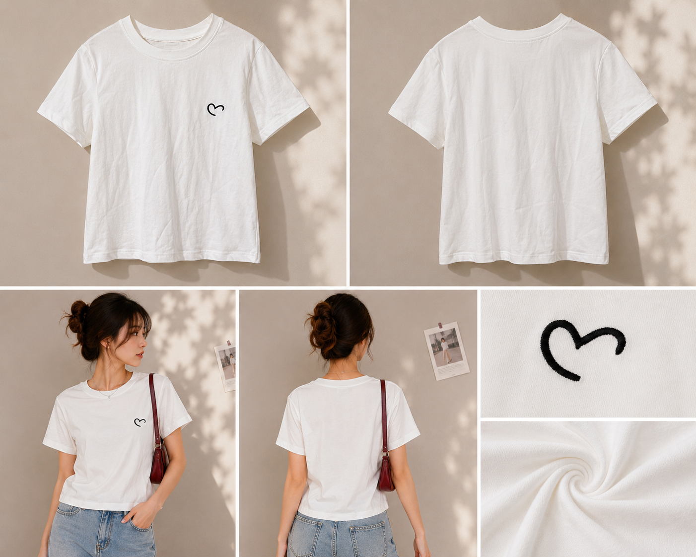 Minimal Heart Embroidered Everyday Casual Tee