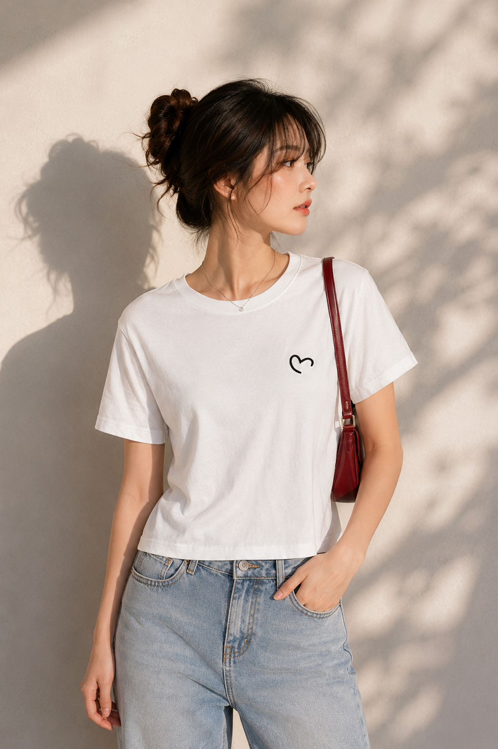Minimal Heart Embroidered Everyday Casual Tee