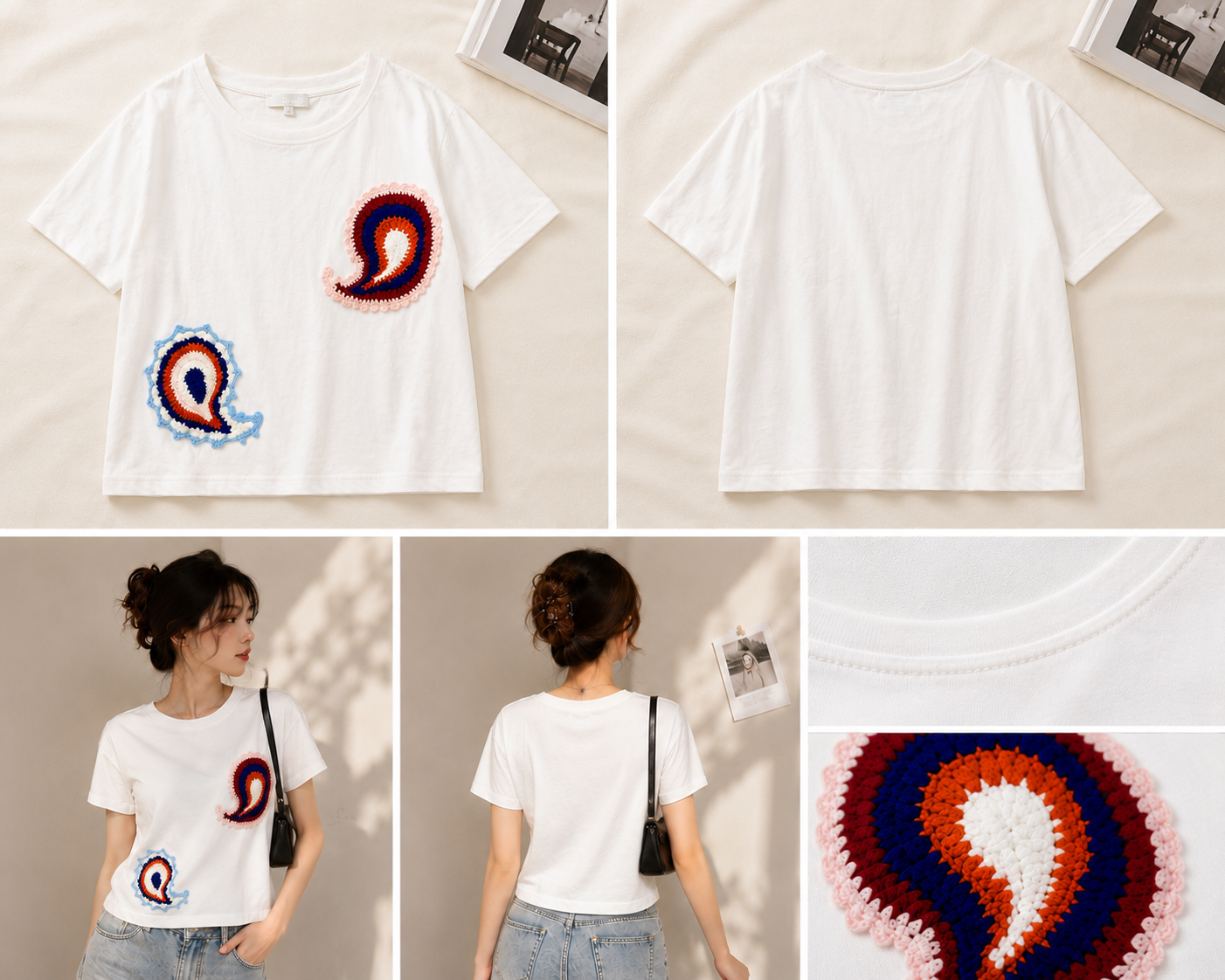 Crochet Patch Oversized Aesthetic Casual Tee