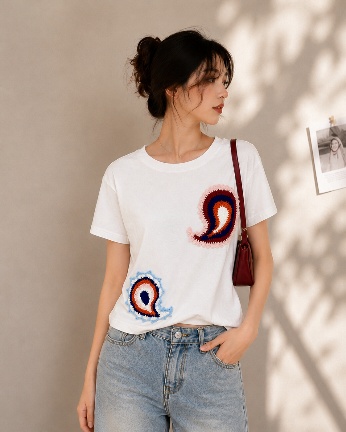 Crochet Patch Oversized Aesthetic Casual Tee
