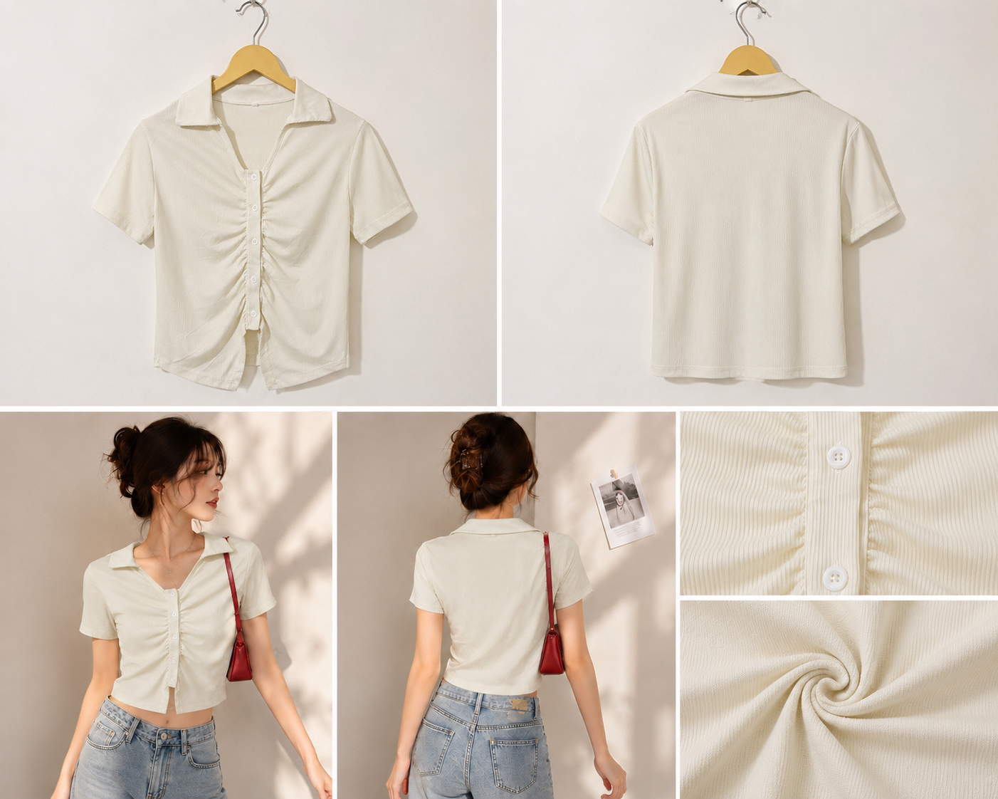 Ivory Ruched Collar Casual Knit Top