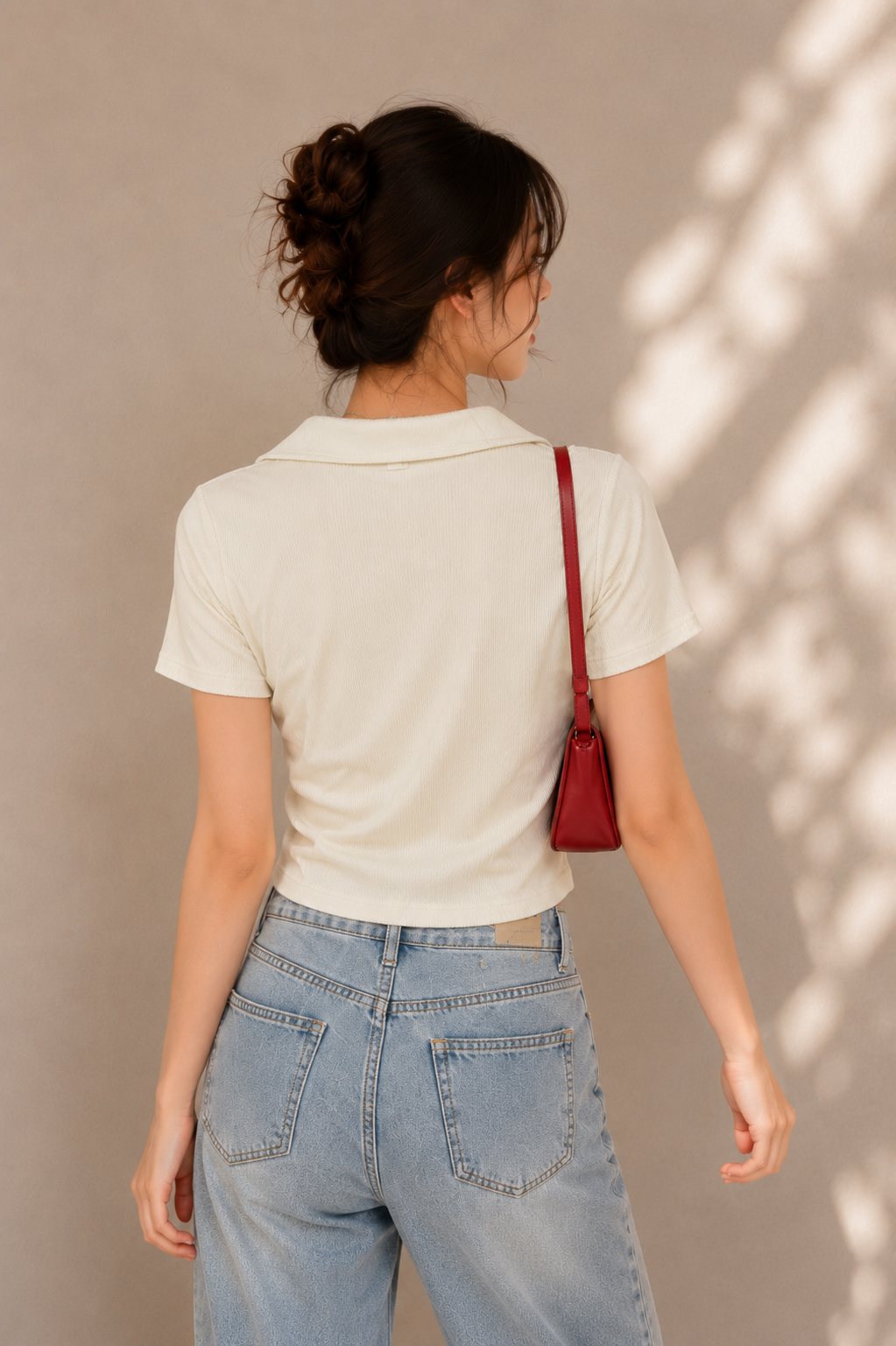 Ivory Ruched Collar Casual Knit Top