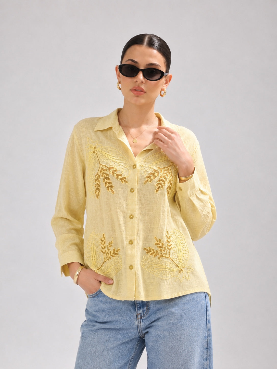Premium Embroidered Textured Cotton-Linen Shirt