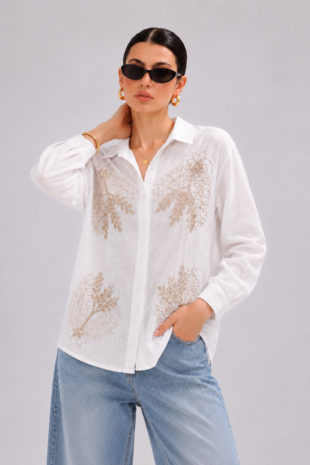 Premium Embroidered Textured Cotton-Linen Shirt