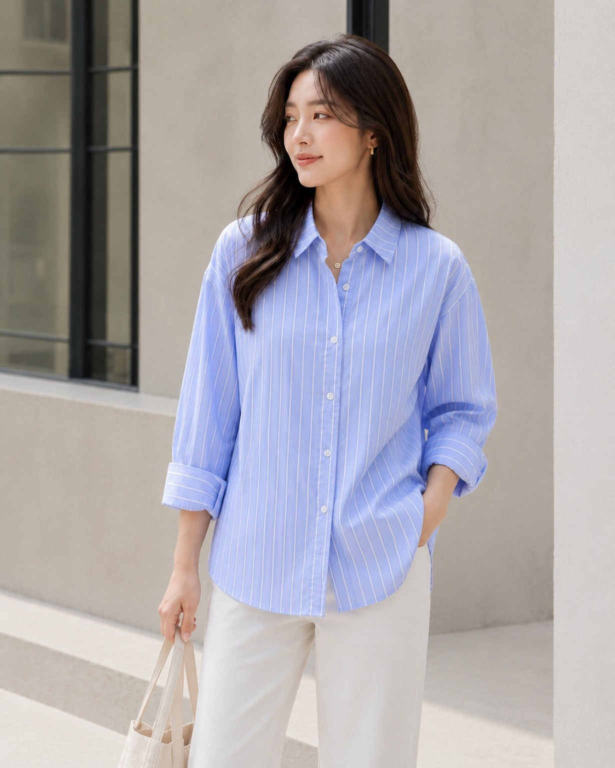 Women’s Classic Blue Stripe Relaxed Fit Cotton Shirt