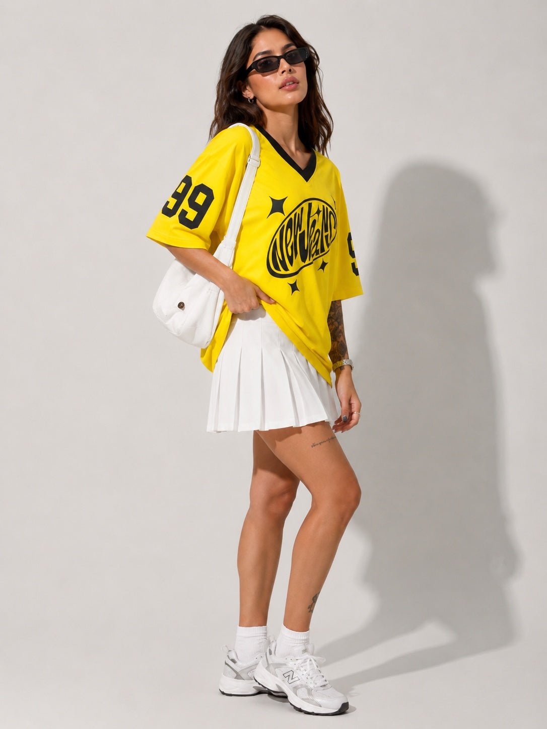 Sunburst Varsity Oversized V-Neck Jersey Tee – Yellow