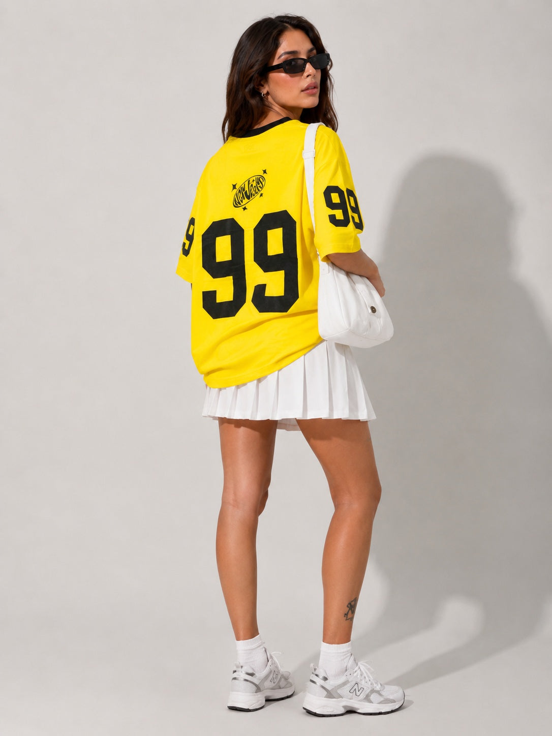 Sunburst Varsity Oversized V-Neck Jersey Tee – Yellow