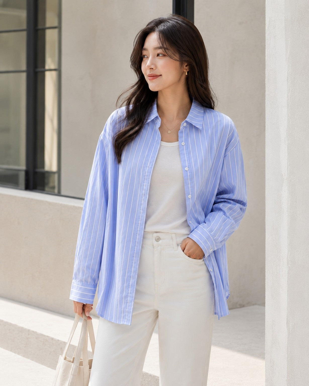 Women’s Classic Blue Stripe Relaxed Fit Cotton Shirt