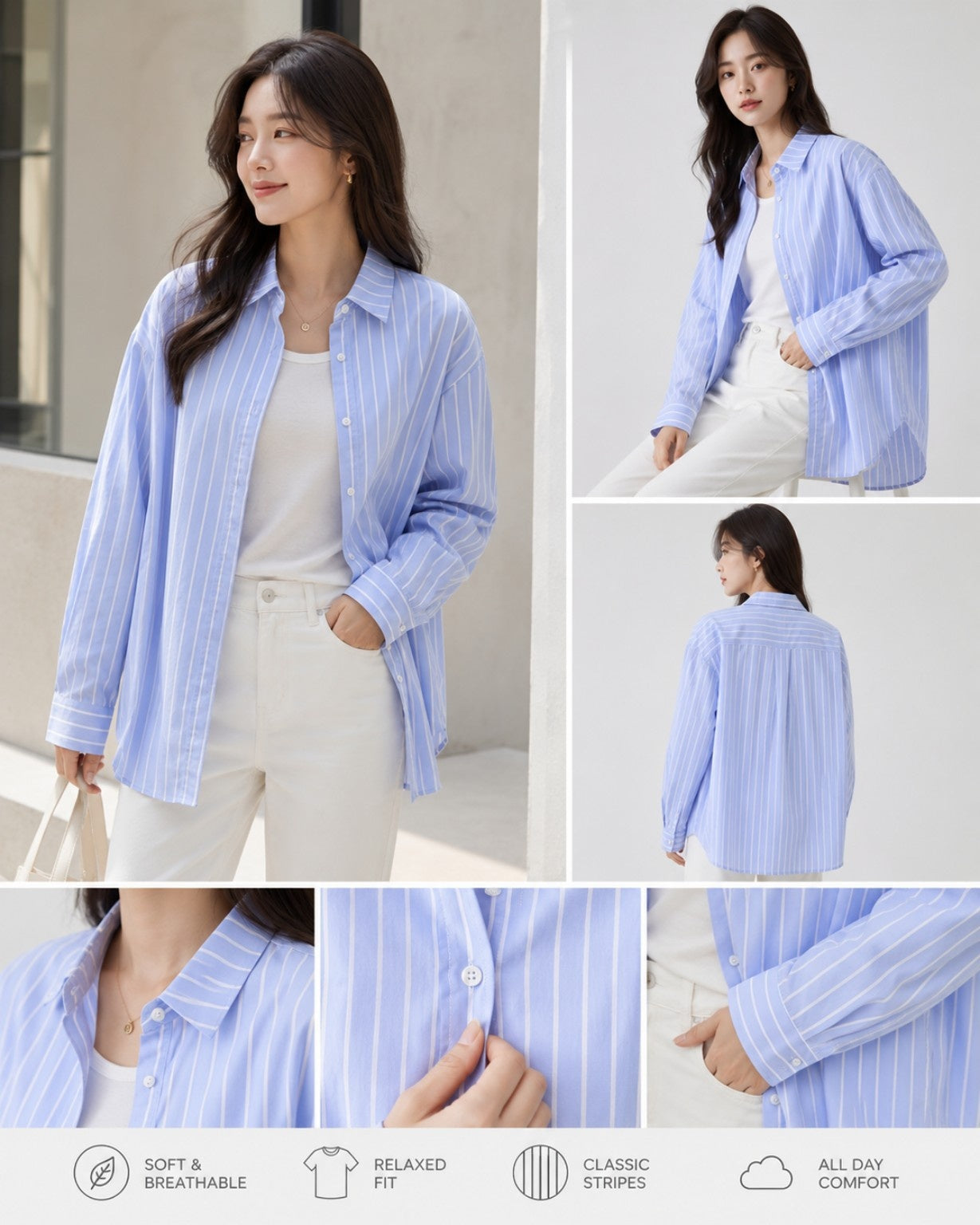 Women’s Classic Blue Stripe Relaxed Fit Cotton Shirt