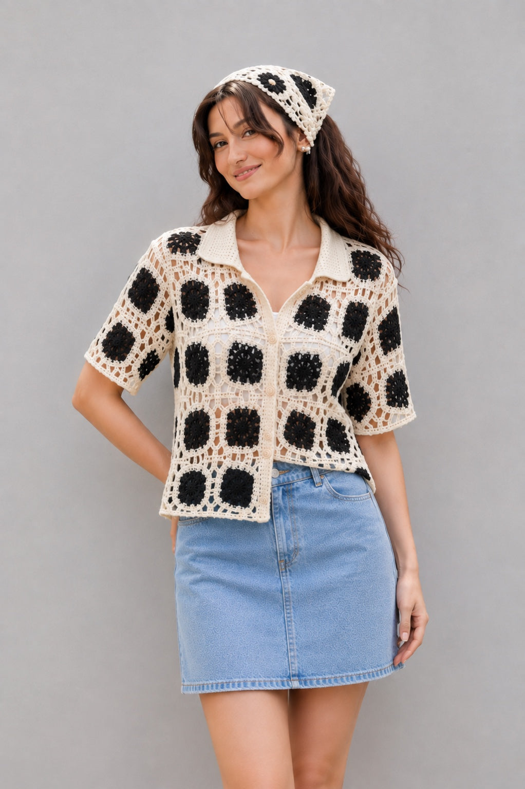 Handcrafted Crochet Granny Square Knit Shirt