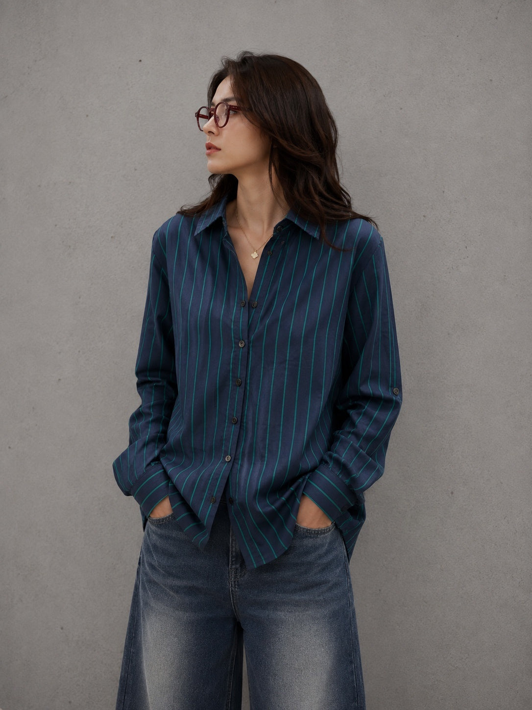 Midnight Blue Pinstripe Relaxed Fit Shirt