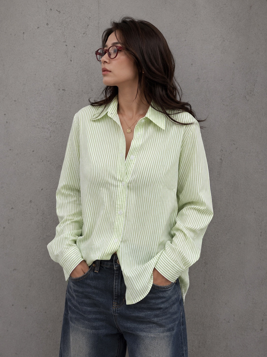 Sage Green Stripe Relaxed Fit Shirt