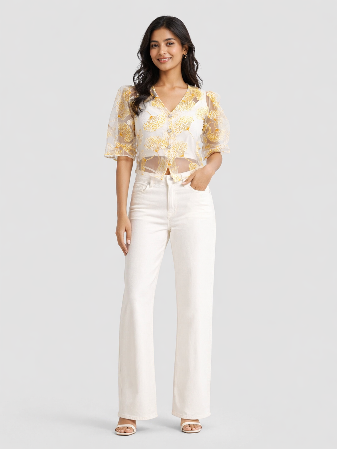 Floral Organza Sheer Crop Top with Inner