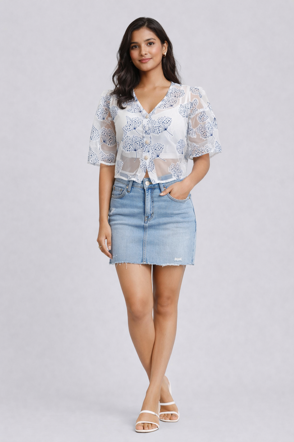 Floral Organza Sheer Crop Top with Inner