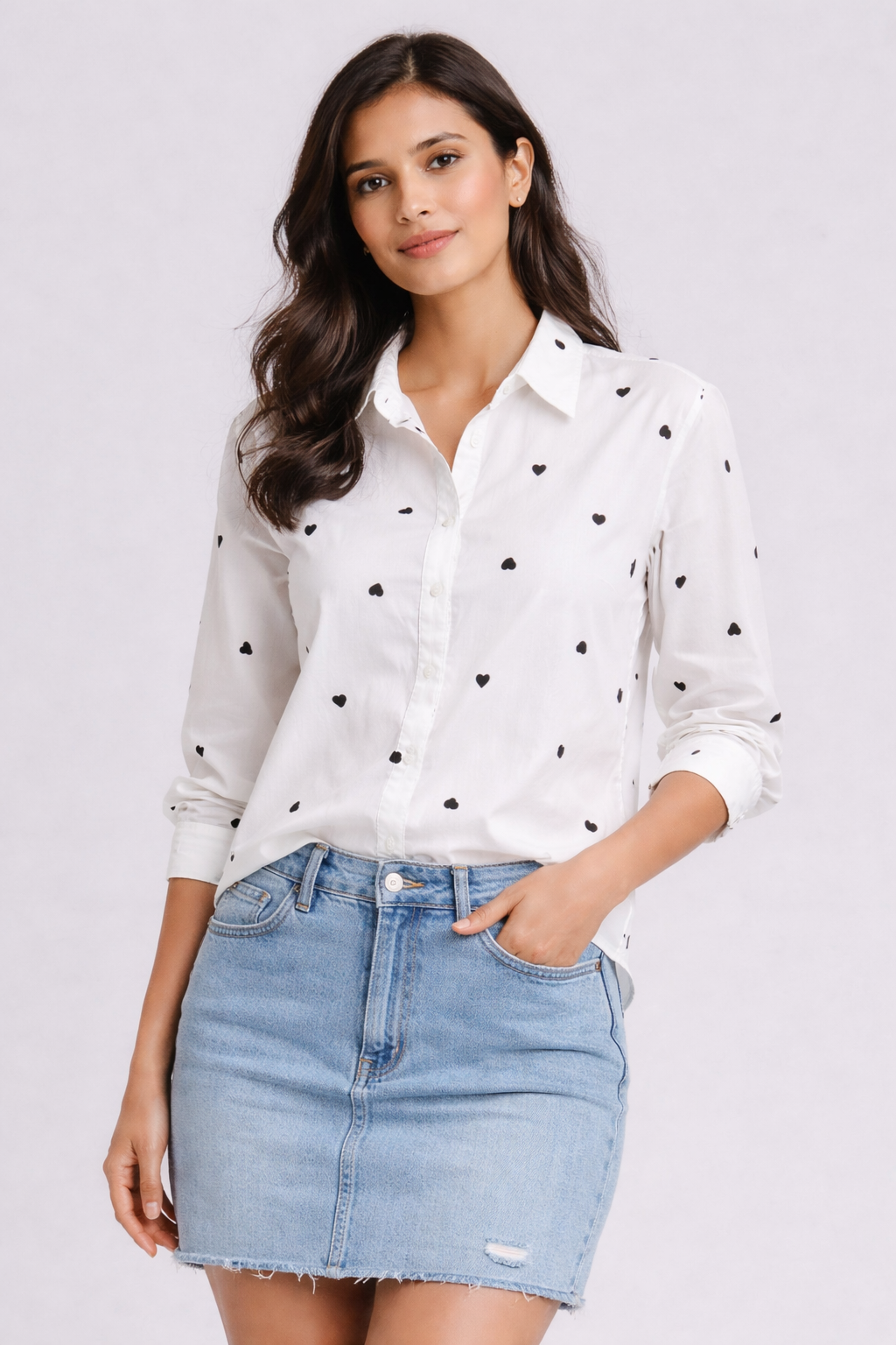 Heart Print Cotton Casual Shirt