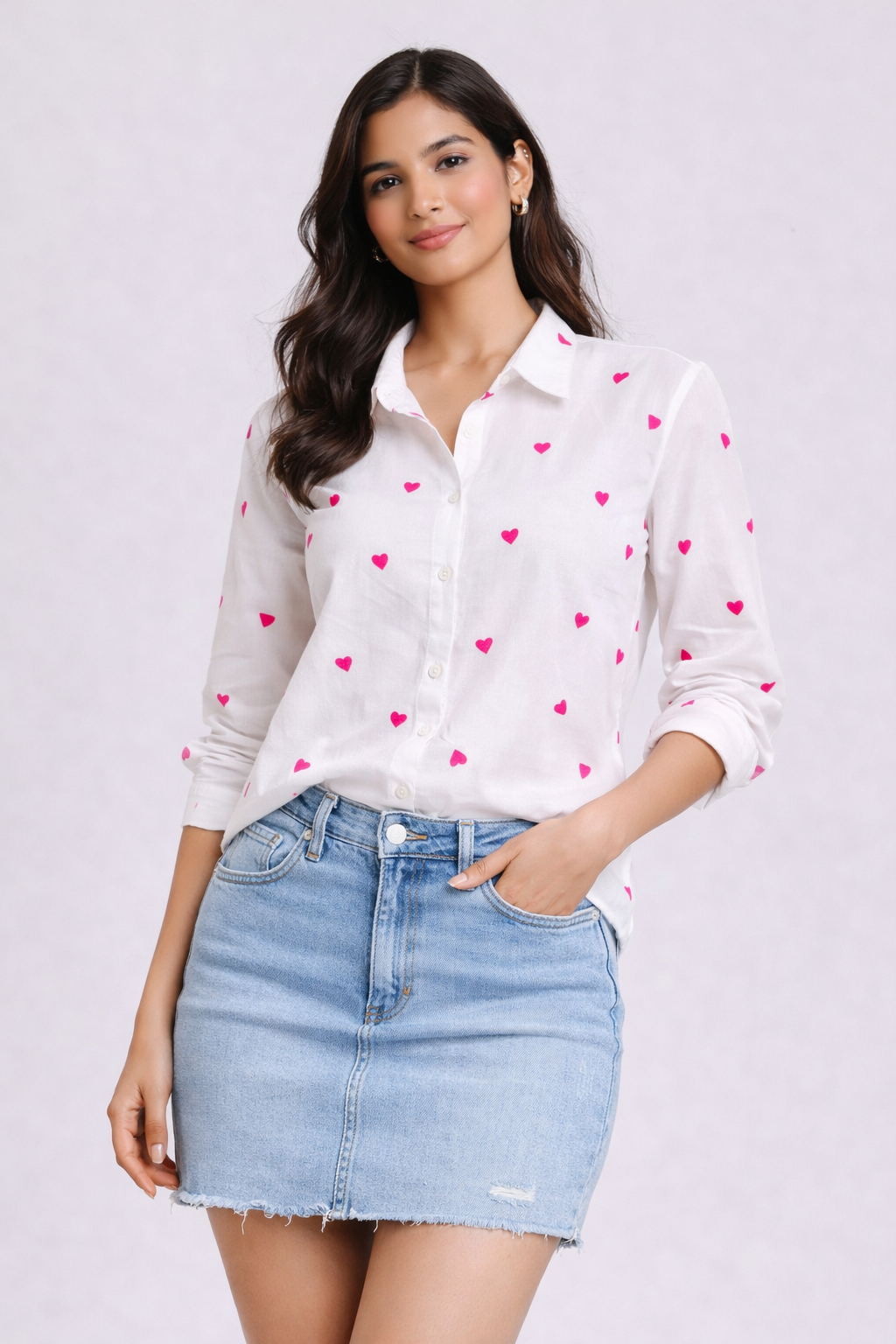 Heart Print Cotton Casual Shirt