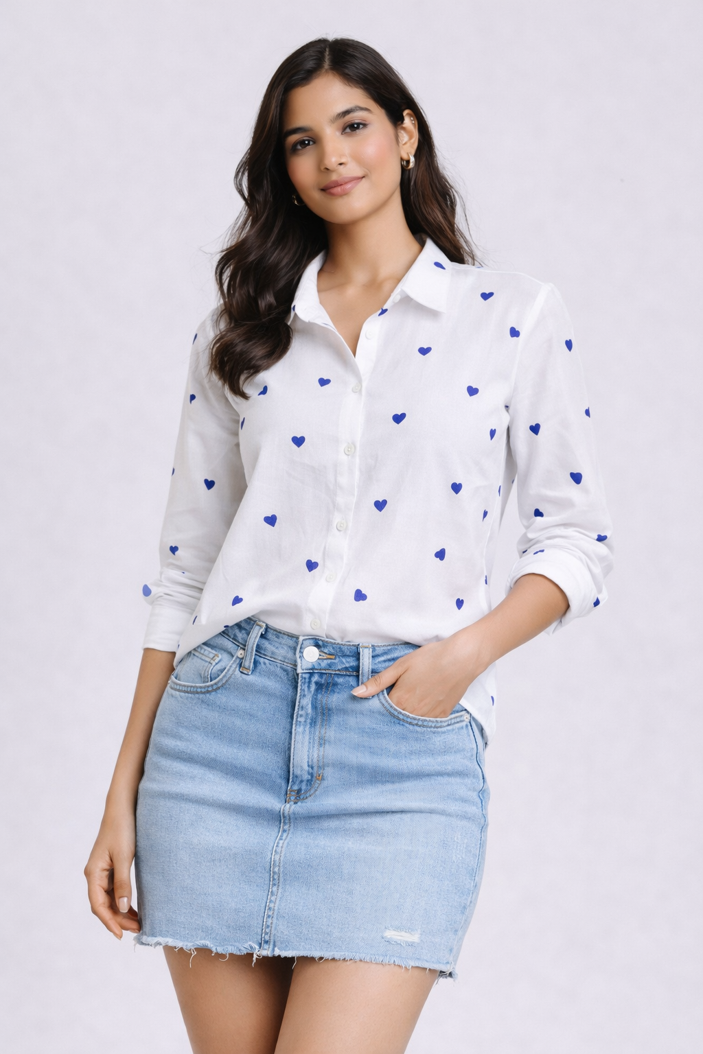 Heart Print Cotton Casual Shirt