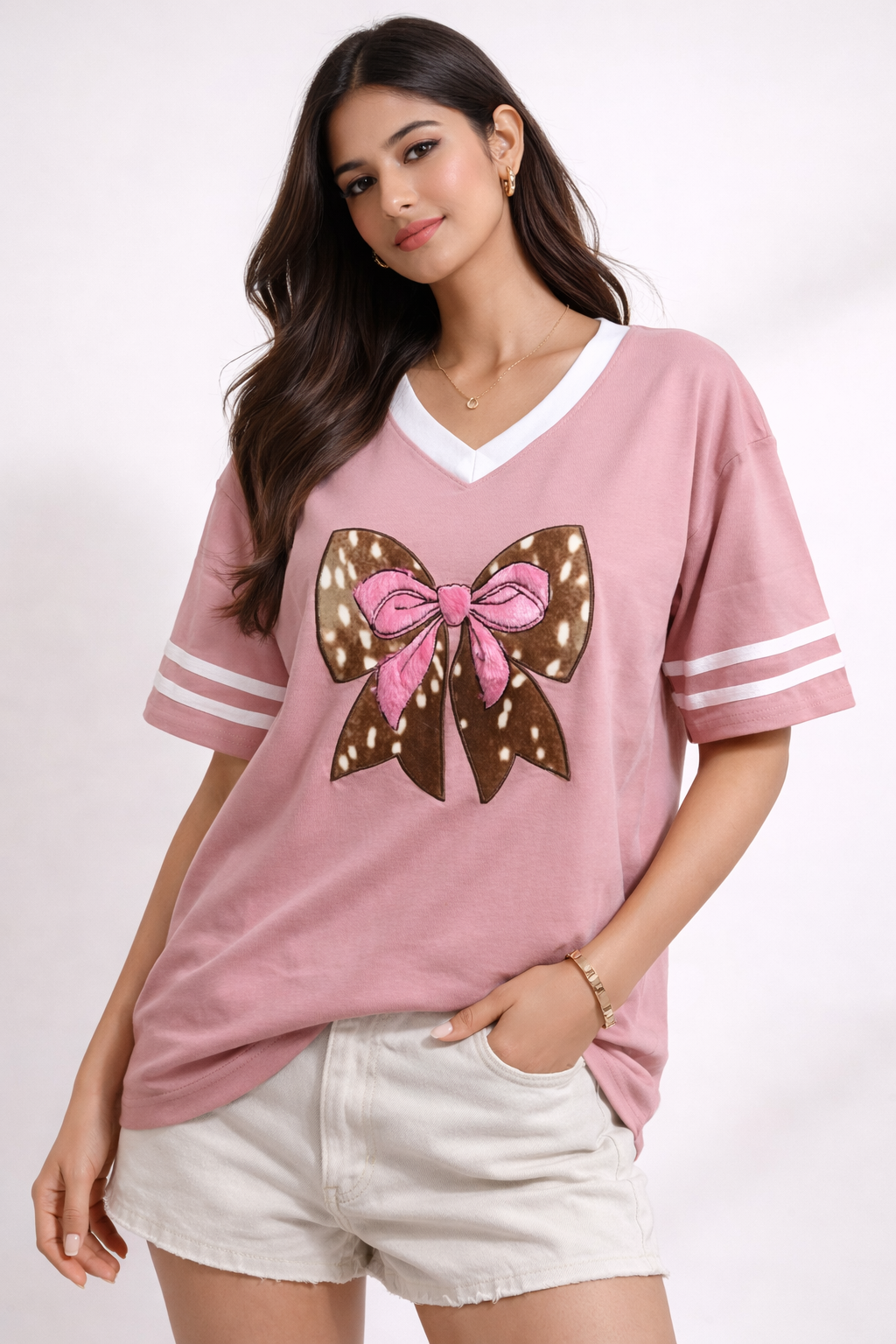 Bow Appliqué Oversized T-Shirt