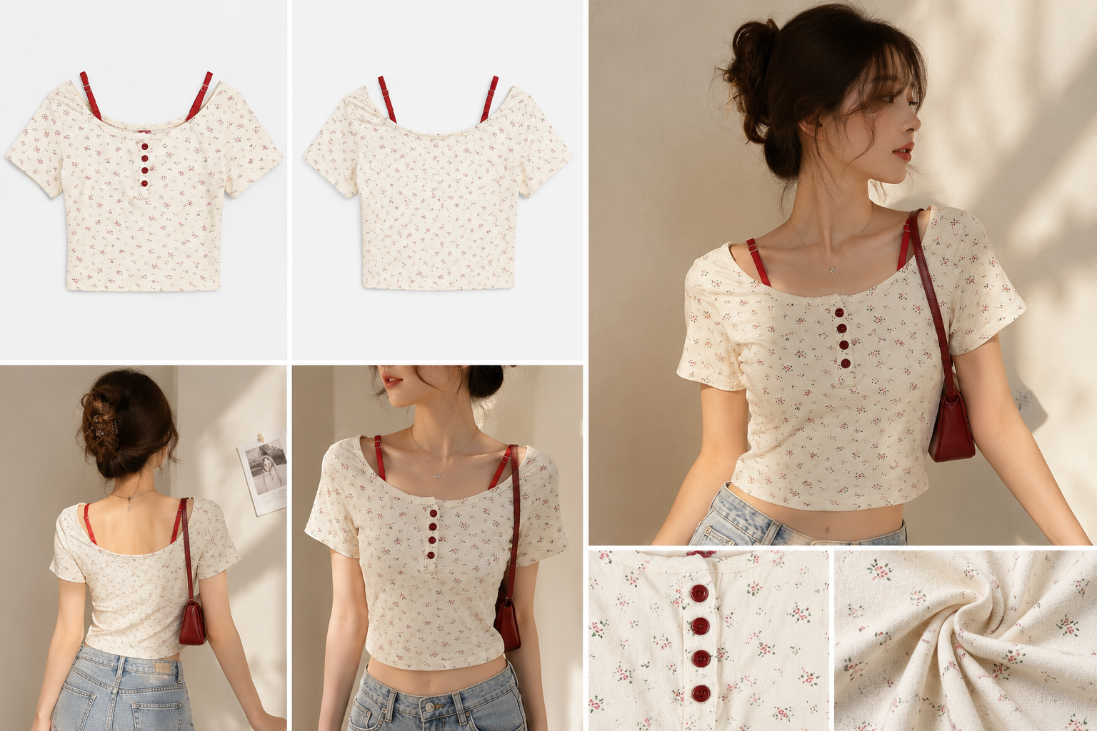 Cherry Bloom Floral Aesthetic Crop Top