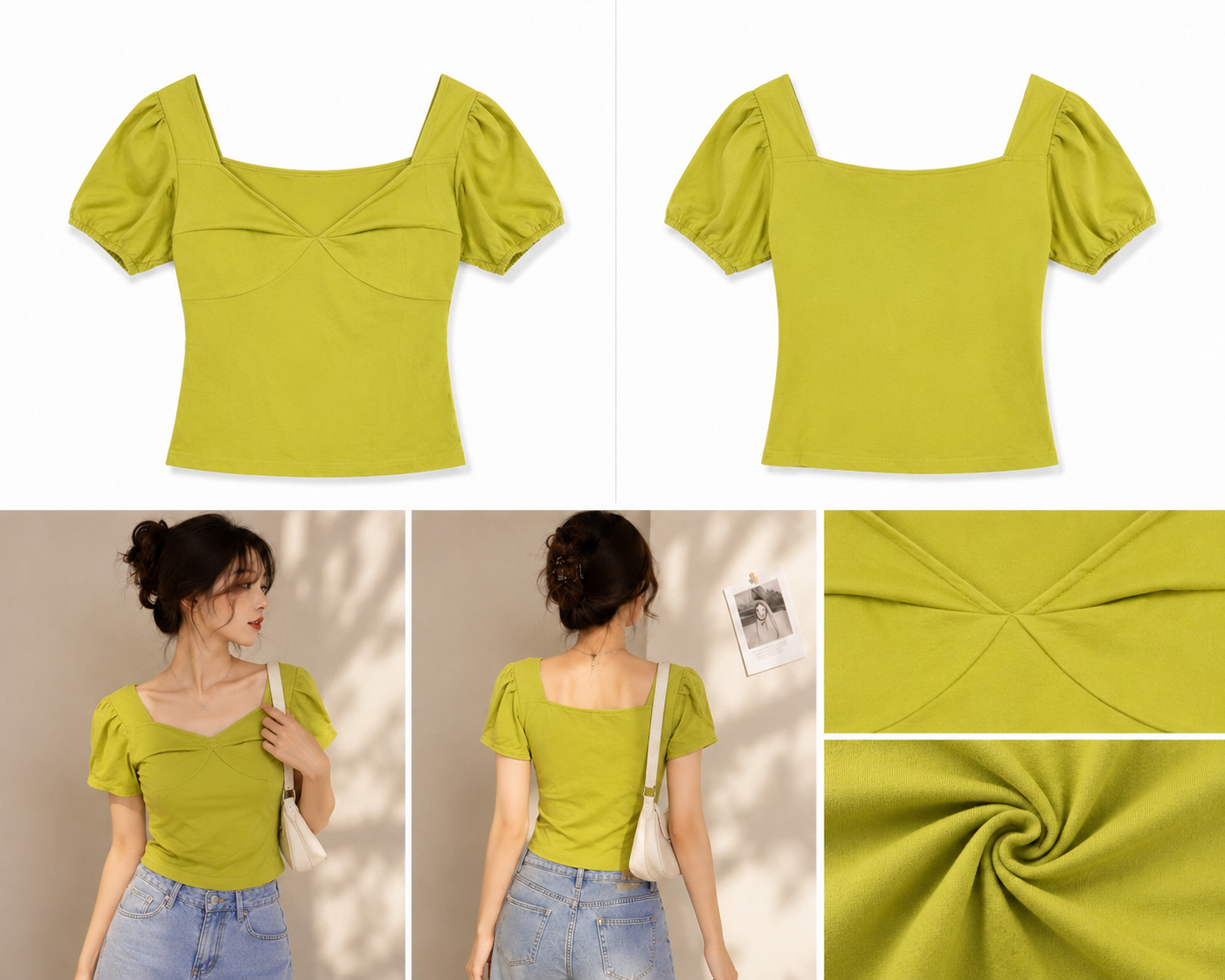 Lime Muse Puff Sleeve Aesthetic Top