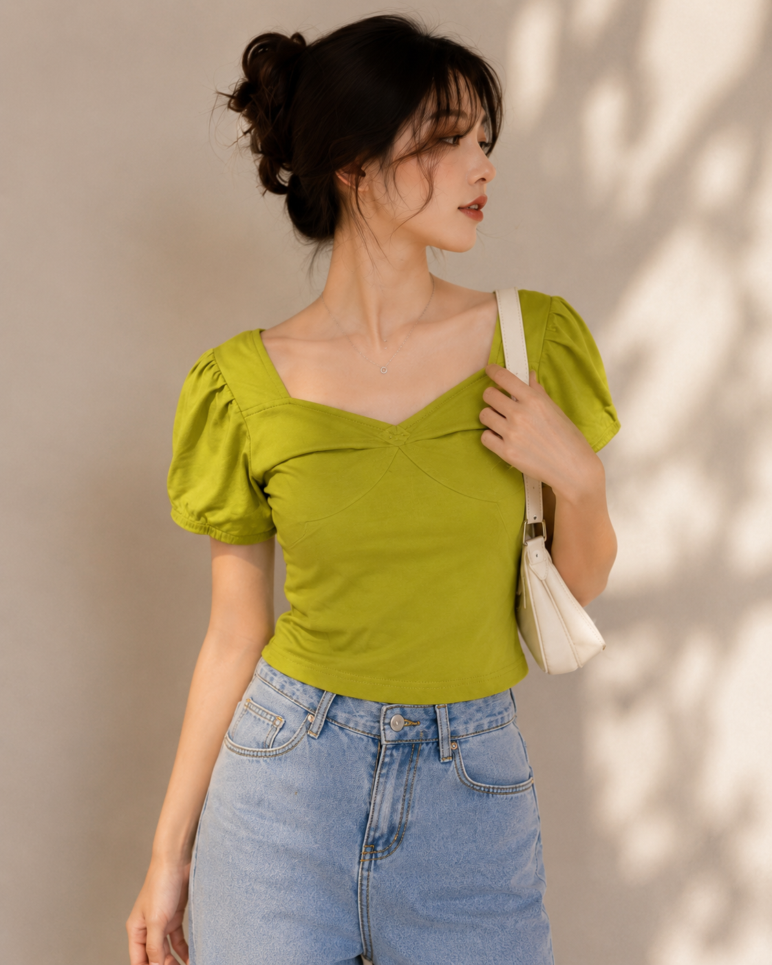 Lime Muse Puff Sleeve Aesthetic Top