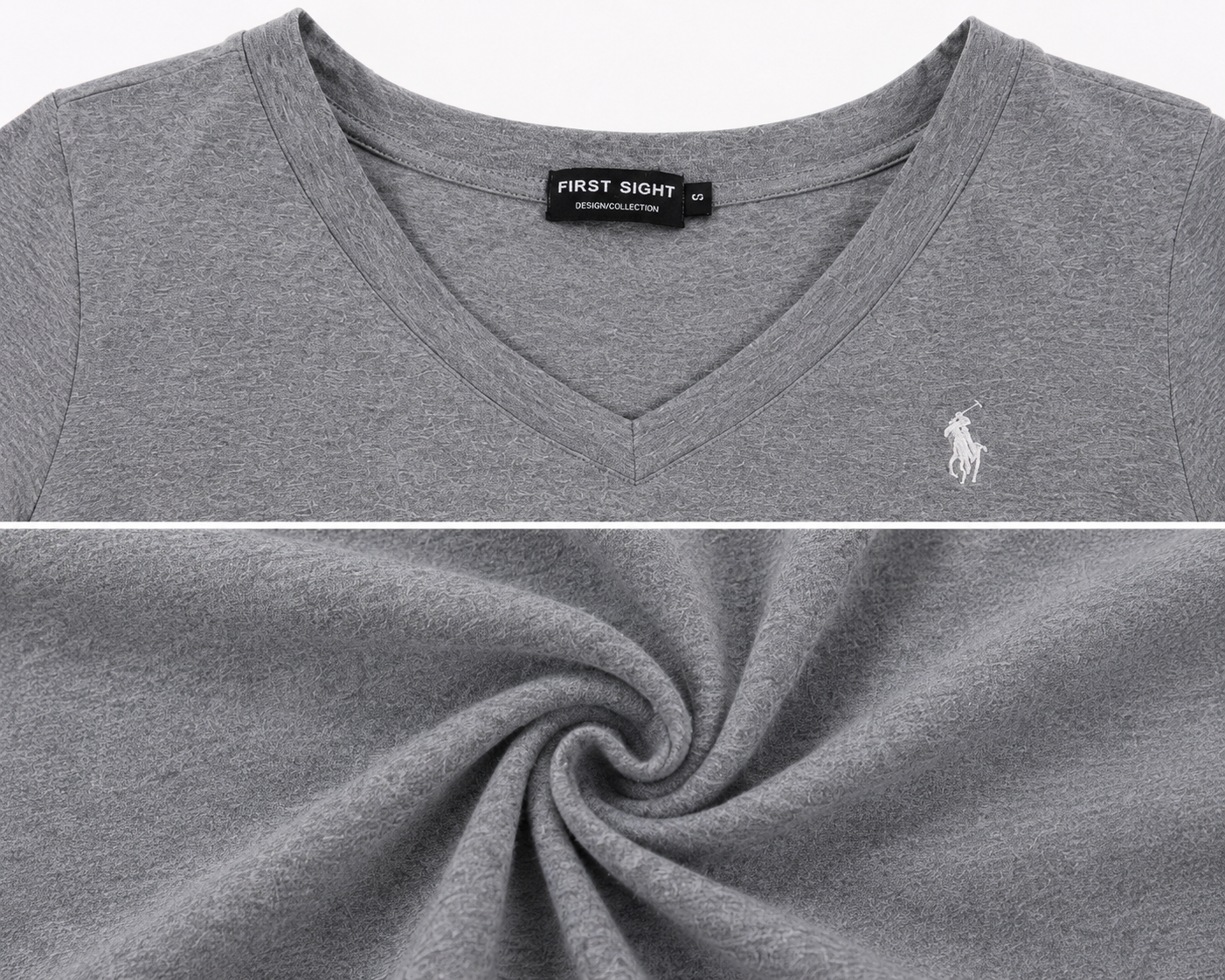 Cloud Grey Ruched V-Neck Casual Tee