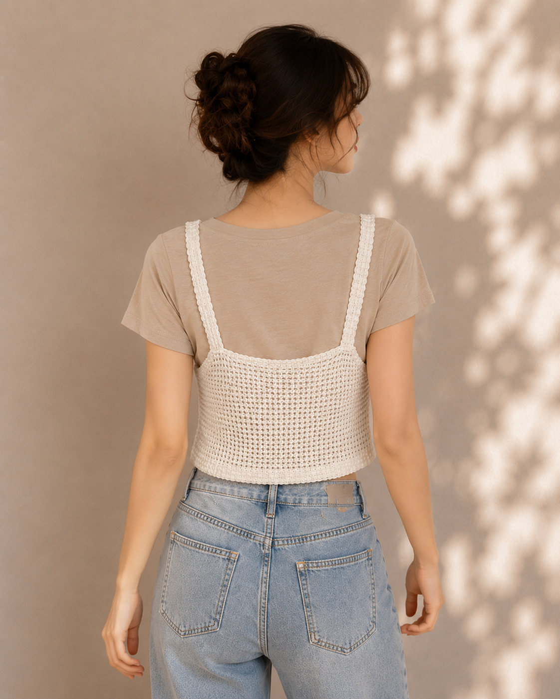 Mocha Layered Knit Casual Aesthetic Tee