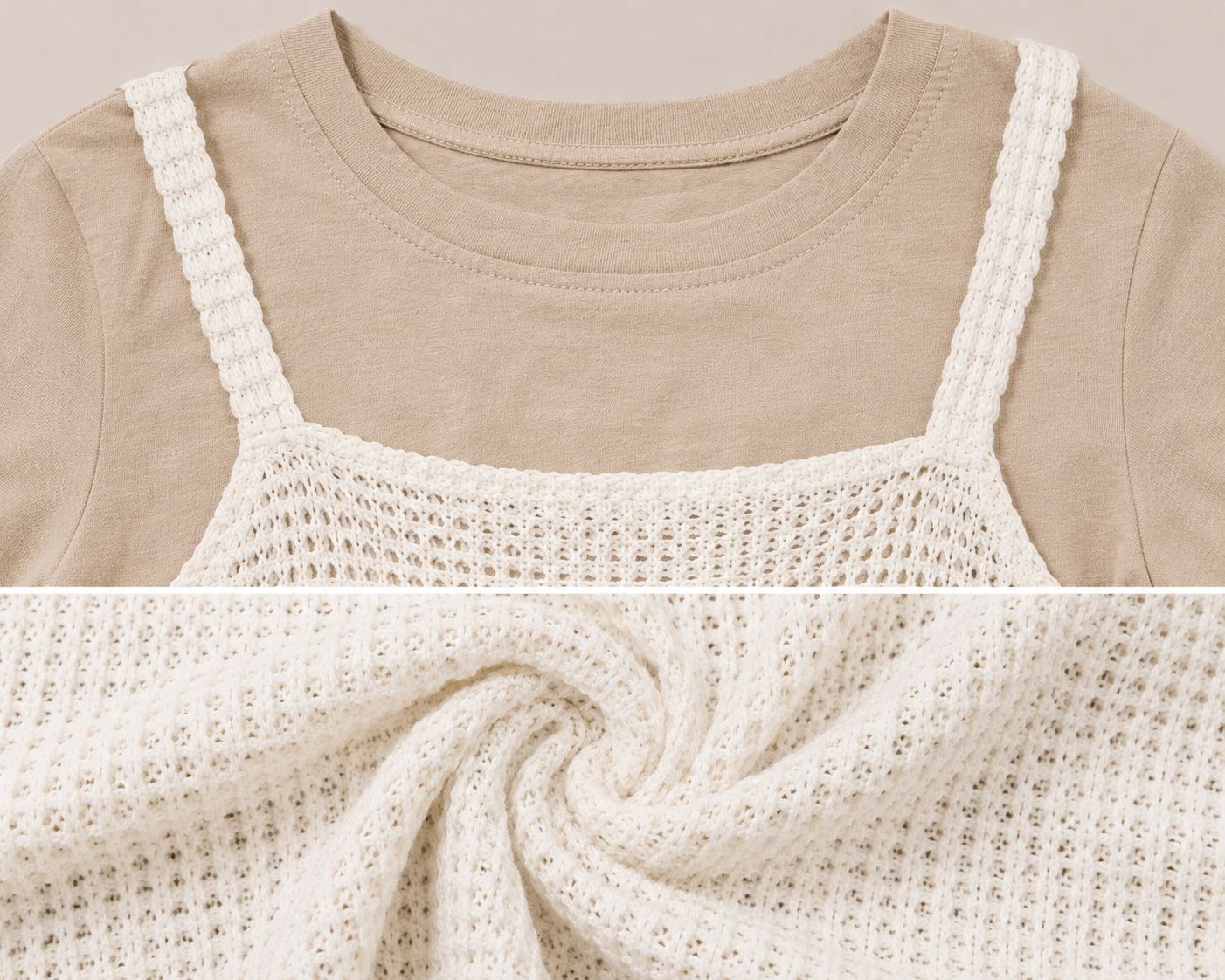 Mocha Layered Knit Casual Aesthetic Tee